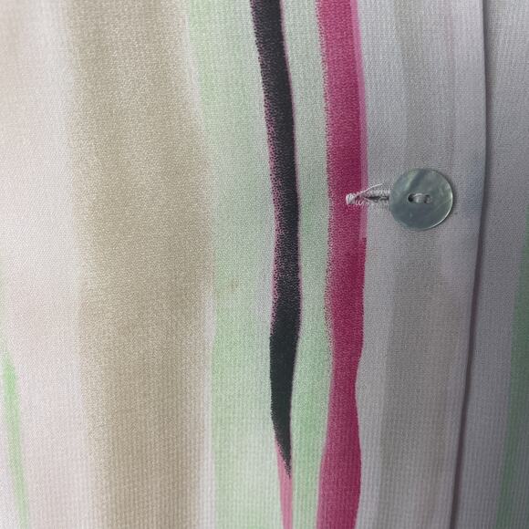 Dress Barn Blouse Plus Size 1X White Pink Green Stripe Button Long Sleeve Office - Picture 9 of 15